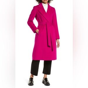 SAM EDELMAN 
Belted Wool-Blend Coat - Deep Magenta
